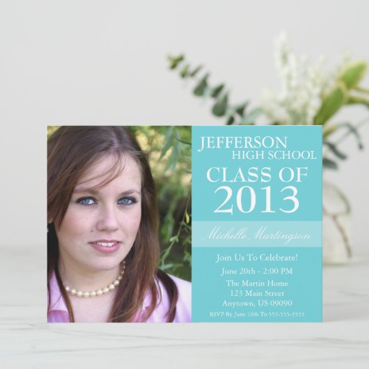 2トーンの卒業案内(ティール(緑がかった色)) 招待状 (スタンド正面)