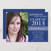 2トーンの卒業案内（ネイビーブルー） 招待状 (正面/裏面)