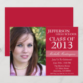 2トーンの卒業案内（ブルガンディレッド） 招待状 (正面/裏面)