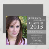 2トーンの卒業案内（濃い灰色） 招待状 (正面/裏面)