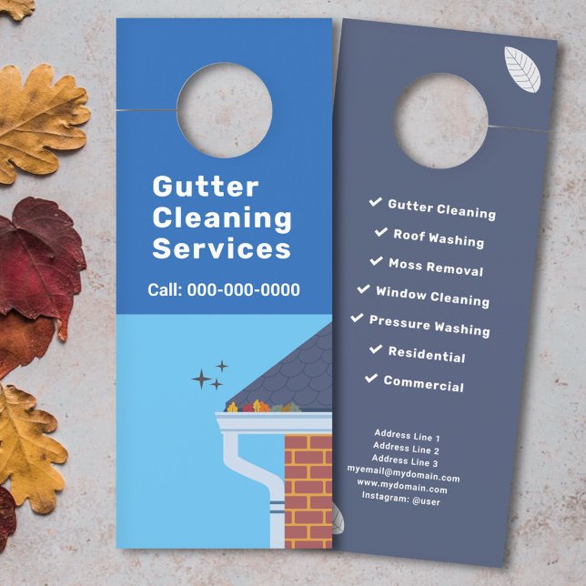 2トーンの青い樋クリーニングサービス ドアノブサイン (Two tones blue Gutter Cleaning Services Door Hanger)