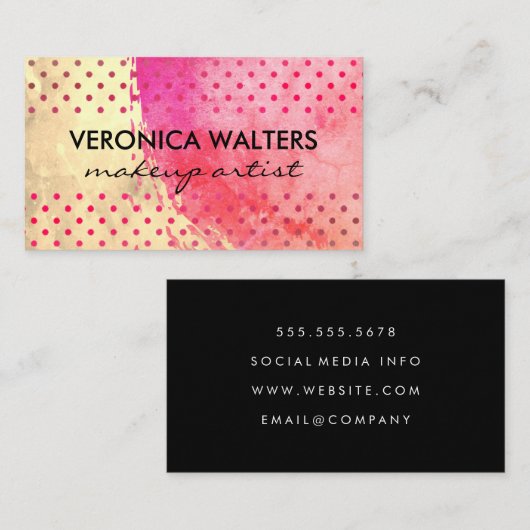 2トーンコンテンポラリーブラシ付き水玉模様 名刺 (正面/裏面)