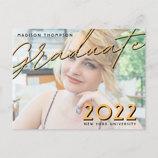 2トーンタイポグラフィ写真卒業招待状 ポストカード (正面)