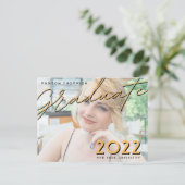 2トーンタイポグラフィ写真卒業招待状 ポストカード (スタンド正面)