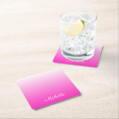 2トーンパーソナライズされたグラディエントグラデーションホットピンク スクエアペーパーコースター (インサイチュ)