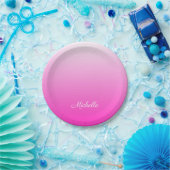 2トーンパーソナライズされたグラディエントグラデーションホットピンク ペーパープレート (パーティー)