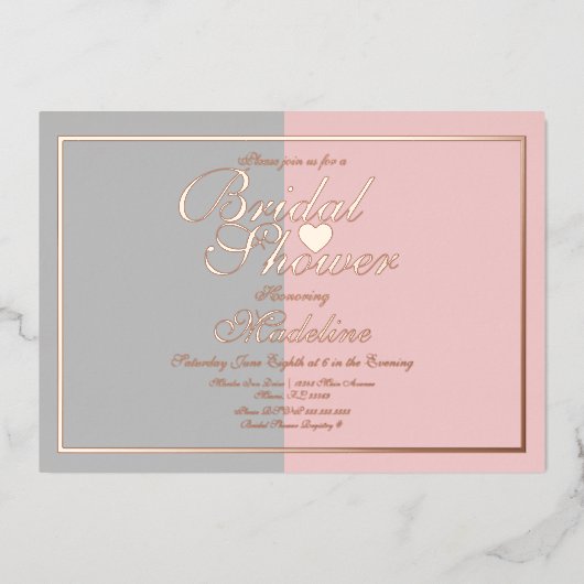 2トーンピンクグレーブライダルシャワー押し 箔招待状 (正面)