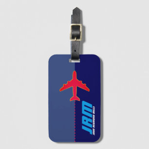 2トーンブルーの赤い飛行機モノグラムの ラゲッジタグ