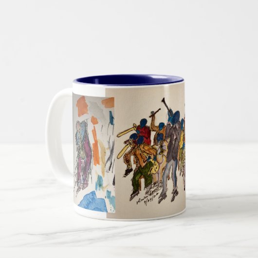 2トーンブルージャズシリーズ、11オンスのコーヒーマグ ツートーンマグカップ (正面左)