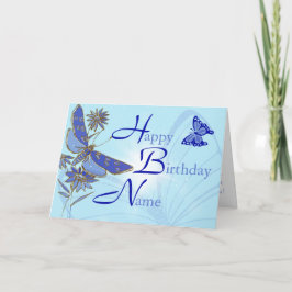 2トーンブルーバタフライ誕生日カード カード