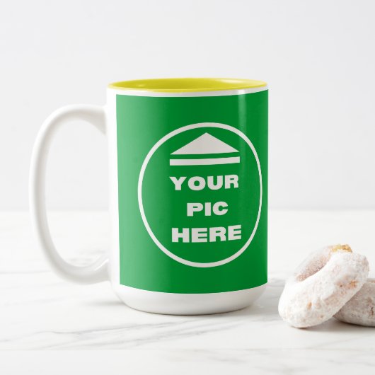 2トーンマグカップ – イメージを追加15 ozホワイトイエロー ツートーンマグカップ (ドーナツ)