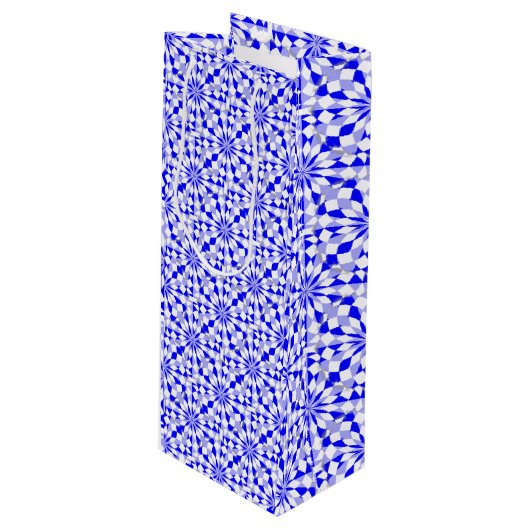 2トーン地中海のブルーの幾何学的パターン ワインギフトバッグ (正面アングル)