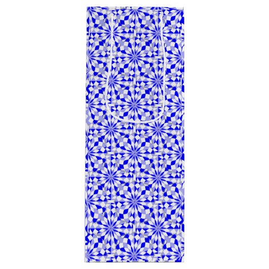 2トーン地中海のブルーの幾何学的パターン ワインギフトバッグ (正面)