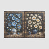 2ドアキャビネット用白と群青色の花 薄葉紙 (正面)