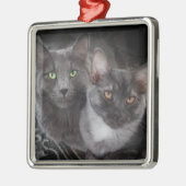 2ネコ目オレンジ色の瞳グレー猫ブラック メタルオーナメント (左)