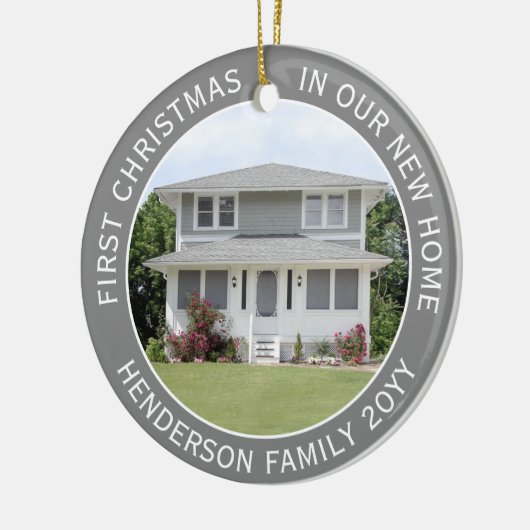 2ハウスフォトファーストクリスマスニューホームグレーと白 セラミックオーナメント (左)