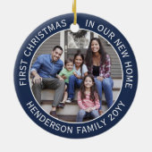 2ハウスフォトファーストクリスマスニューホームネイビーブルーホワイト セラミックオーナメント (裏面)