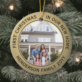 2ハウスフォトファーストクリスマスニューホームフェイク金ゴールドブラック セラミックオーナメント