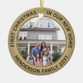 2ハウスフォトファーストクリスマスニューホームフェイク金ゴールドブラック セラミックオーナメント (正面)