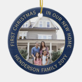 2ハウスフォト1stクリスマスニューホームブラシ付きネイビー金ゴールド セラミックオーナメント (正面)