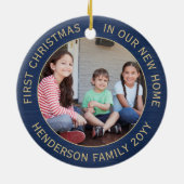 2ハウスフォト1stクリスマスニューホームブラシ付きネイビー金ゴールド セラミックオーナメント (裏面)