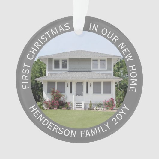 2ハウス写真ファーストクリスマスニューホームシンプルグレー オーナメント (正面)