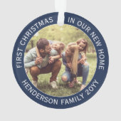 2ハウス写真ファーストクリスマスニューホームネイビー&ホワイト オーナメント (裏面)