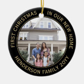 2ハウス写真ファーストクリスマスニューホームブラック&金ゴールド セラミックオーナメント (正面)