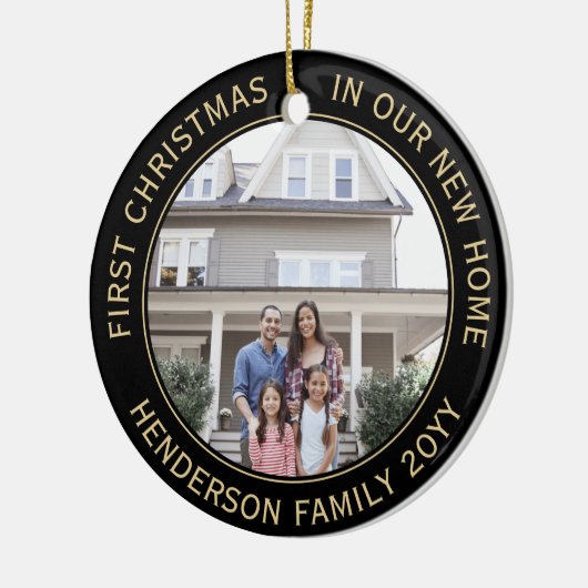 2ハウス写真ファーストクリスマスニューホームブラック&金ゴールド セラミックオーナメント (左)