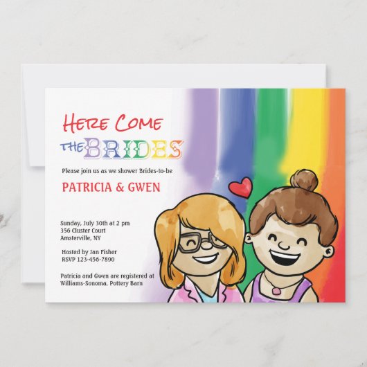 2ハッピーガルズレズビアンシャワー招待状 招待状 (正面)