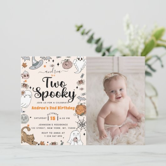 2ハロウィン不気味かわいい幽霊誕生日写真 招待状 (スタンド正面)