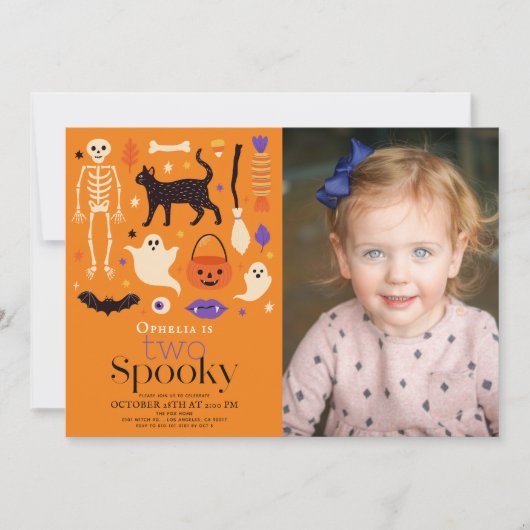 2ハロウィン不気味オレンジ2ndバースデーフォト 招待状 (正面)