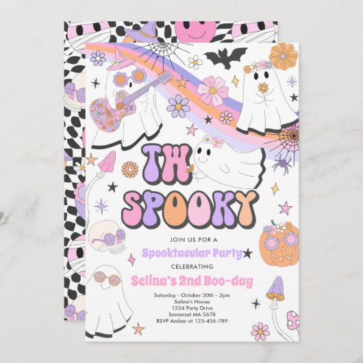 2ハロウィン不気味グルービー幽霊2nd誕生日 招待状 (正面/裏面)