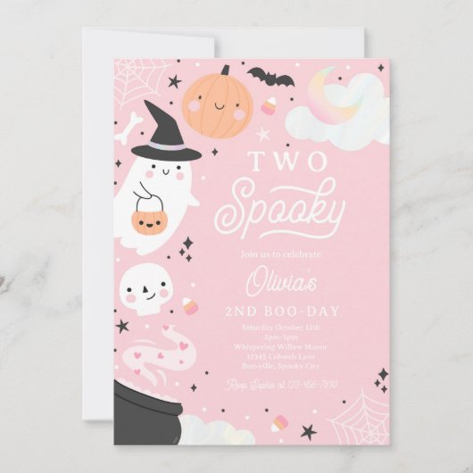 2ハロウィン不気味ピンク幽霊2nd誕生日パーティー 招待状 (正面)