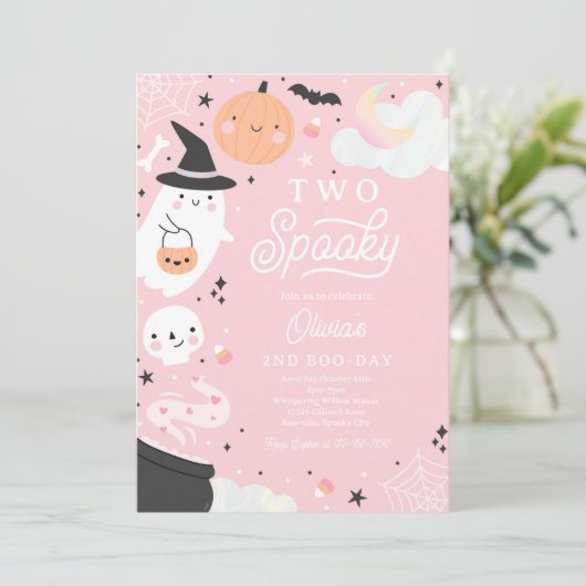 2ハロウィン不気味ピンク幽霊2nd誕生日パーティー 招待状 (スタンド正面)