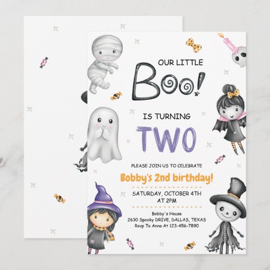 2ハロウィーン2回目の誕生日を迎える私たちの小さなブー 招待状 (正面/裏面)