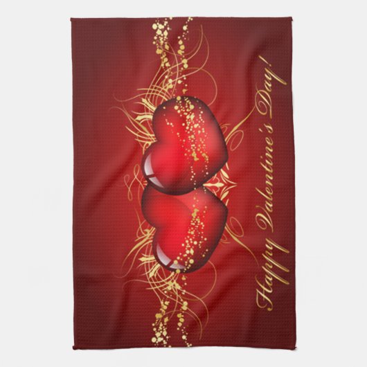 2ハートハッピーヴァレンティーンズデー キッチンタオル (縦)