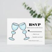 2ハートワイングラスブライダルシャワーウェディングRSVP 出欠カード (スタンド正面)