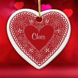 2ハートヴィンテージレース セラミックオーナメント