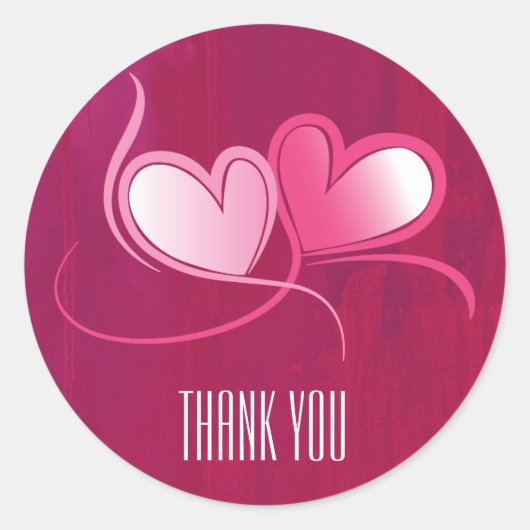 2ハート踊りオン暗い赤紫色ピンクサンキュー ラウンドシール (正面)