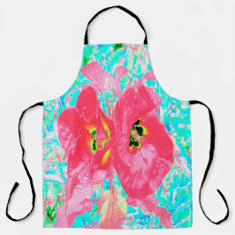 2バラ色の赤いサンゴ梅熱狂するハイビスカスオンアクア エプロン