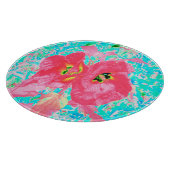 2バラ色の赤いサンゴ梅熱狂するハイビスカスオンアクア カッティングボード (角)