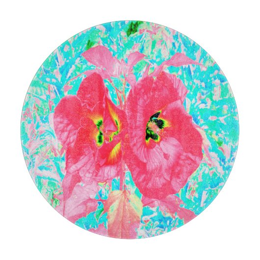 2バラ色の赤いサンゴ梅熱狂するハイビスカスオンアクア カッティングボード (正面)