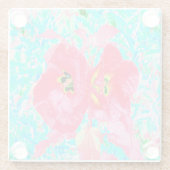 2バラ色の赤いサンゴ梅熱狂するハイビスカスオンアクア ガラスコースター (裏面)