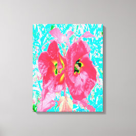 2バラ色の赤いサンゴ梅熱狂するハイビスカスオンアクア キャンバスプリント