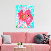 2バラ色の赤いサンゴ梅熱狂するハイビスカスオンアクア キャンバスプリント (インサイチュ (リビング))