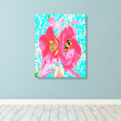 2バラ色の赤いサンゴ梅熱狂するハイビスカスオンアクア キャンバスプリント (インサイチュ (ウッドフロア))