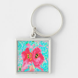 2バラ色の赤いサンゴ梅熱狂するハイビスカスオンアクア キーホルダー