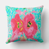 2バラ色の赤いサンゴ梅熱狂するハイビスカスオンアクア クッション (裏面)