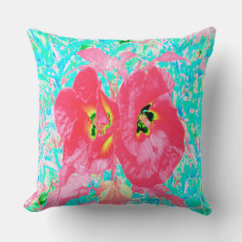 2バラ色の赤いサンゴ梅熱狂するハイビスカスオンアクア クッション